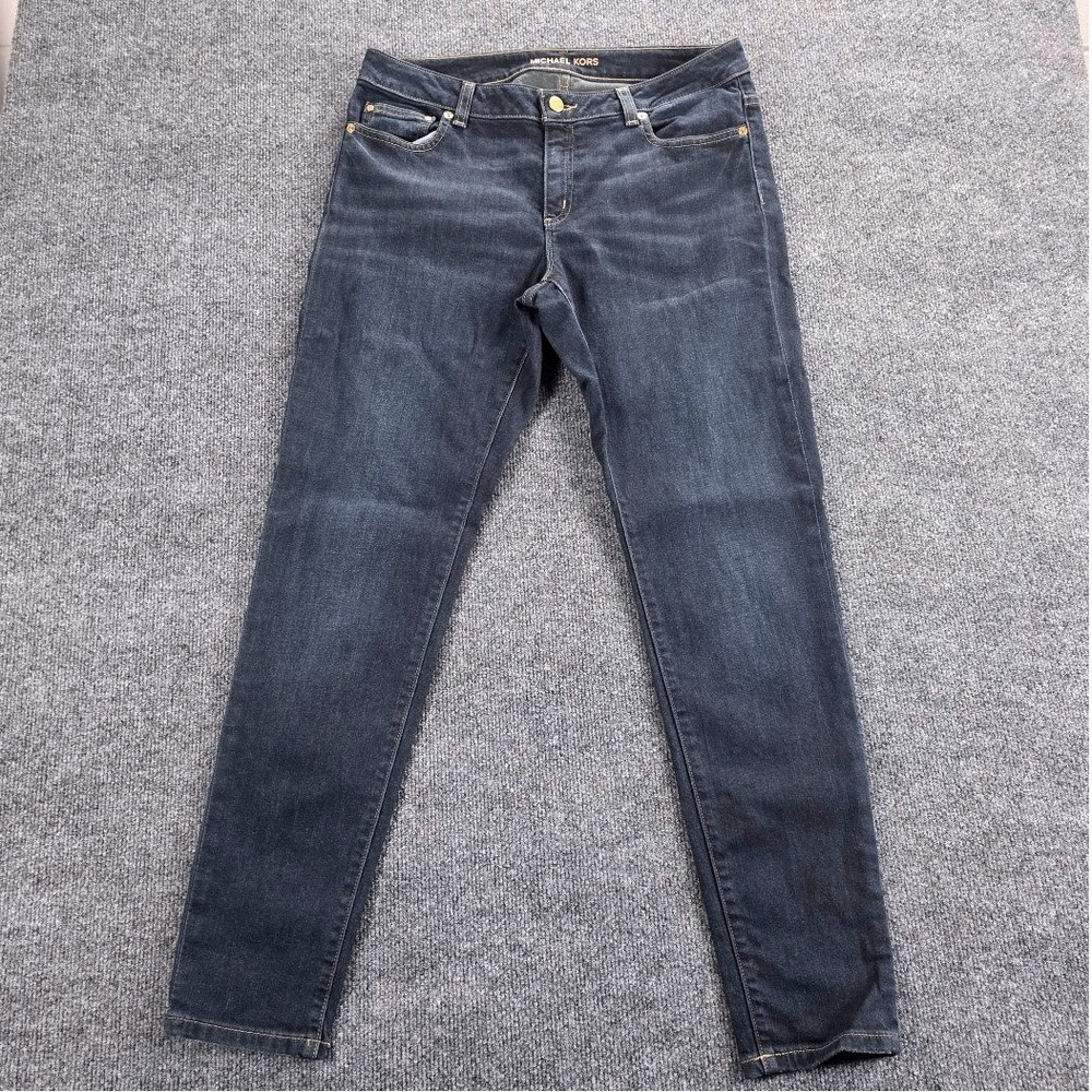 Michael Kors Mens Dark Indigo Skinny Jeans Size 10 Gold Hardware Stretch Denim